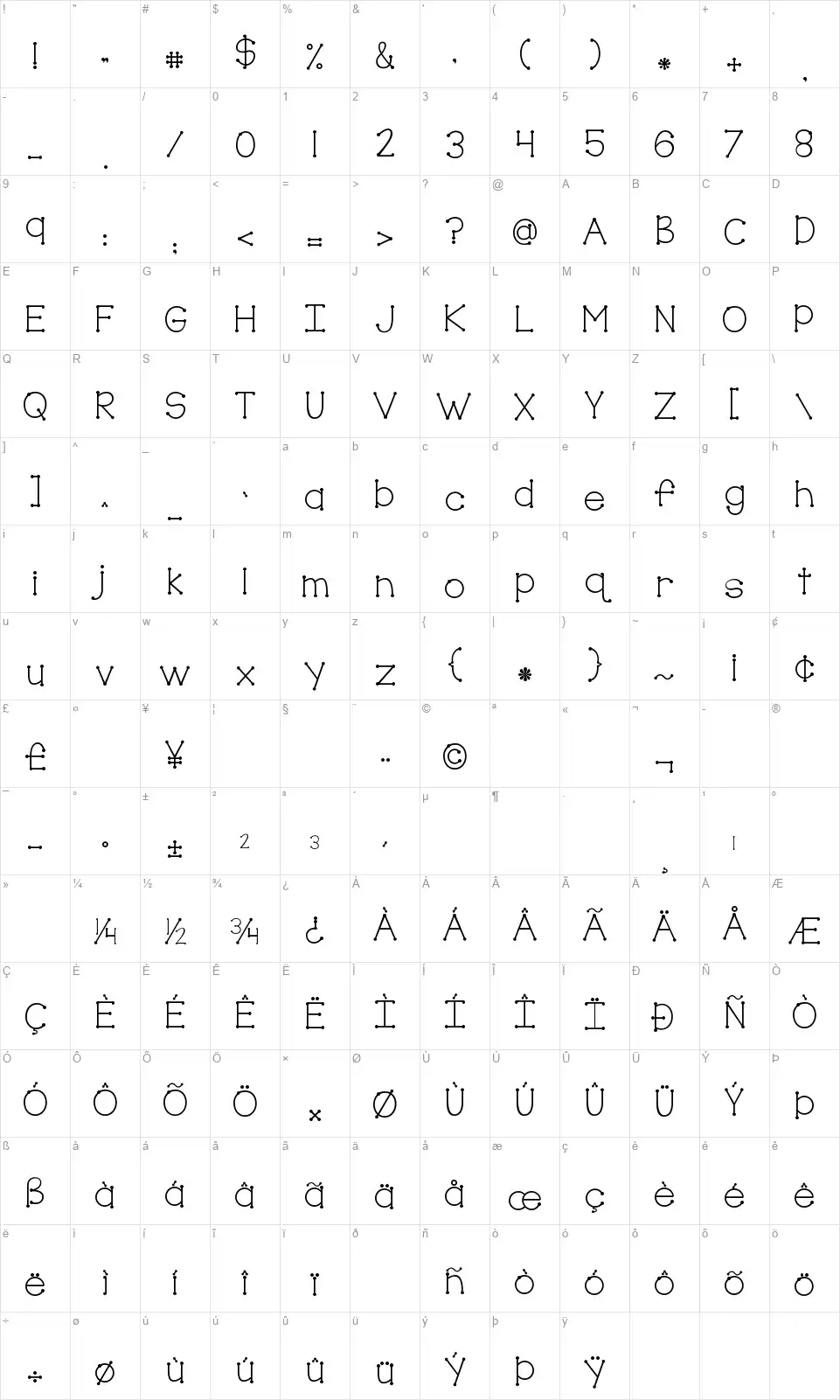 KG True Colorsfont character map