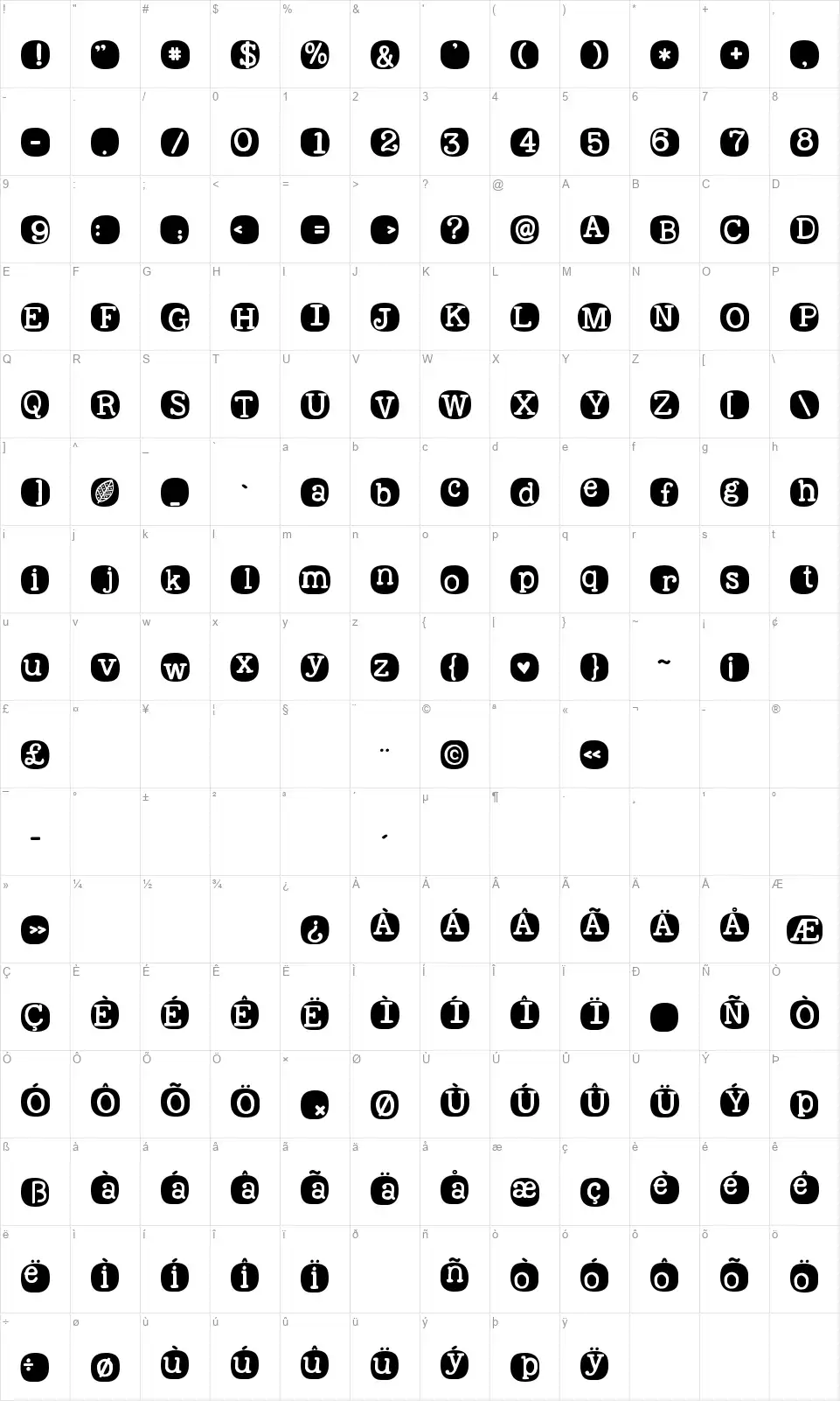 KG Wake Me Upfont character map