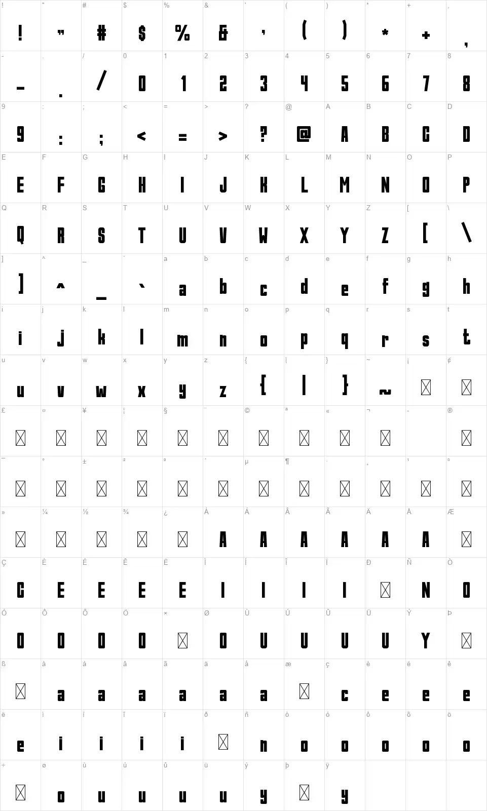 Kickoff Карта Kickofffont character map