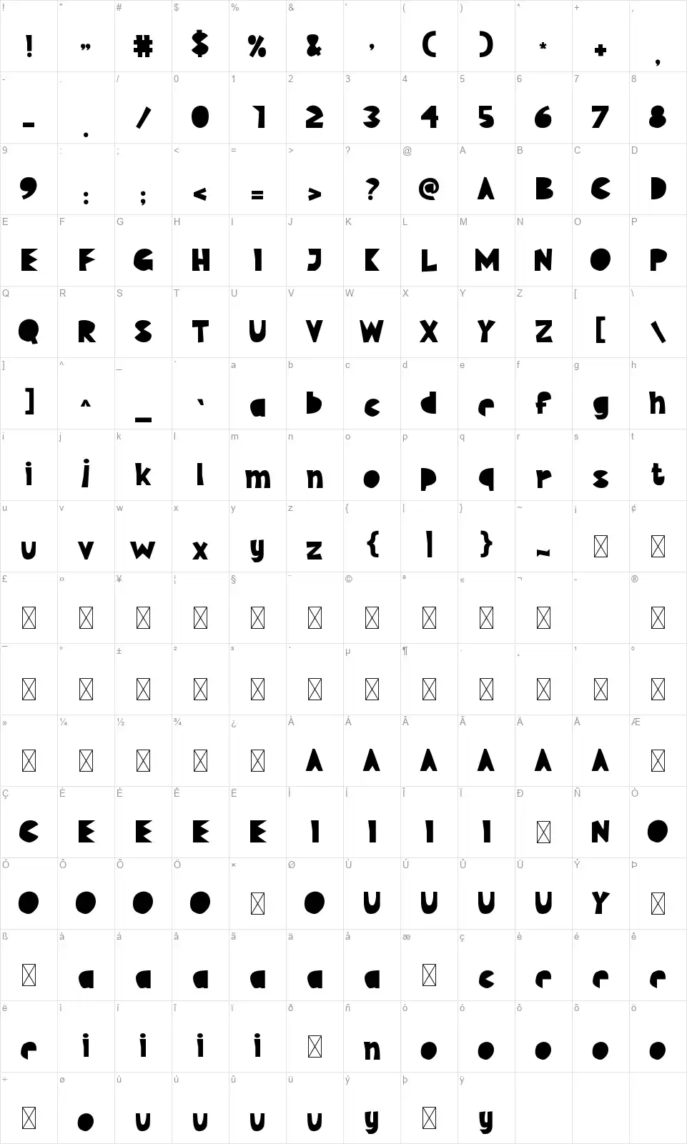 Kids Cutfont character map