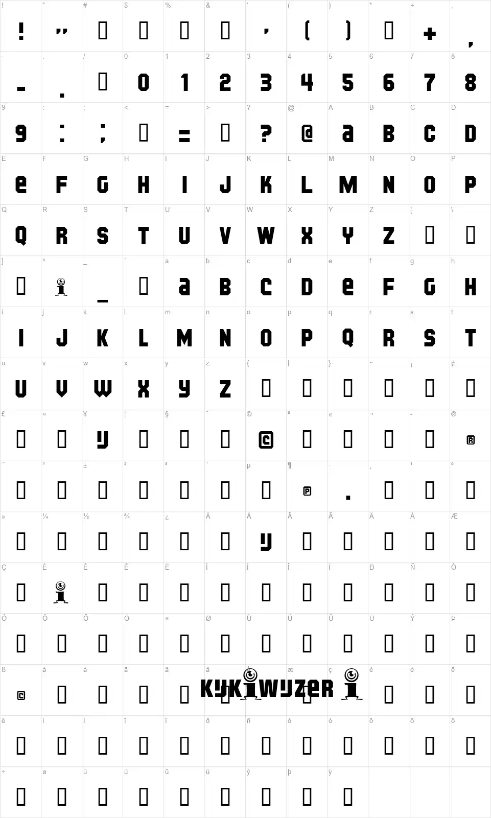 Kijkwijzerfont character map