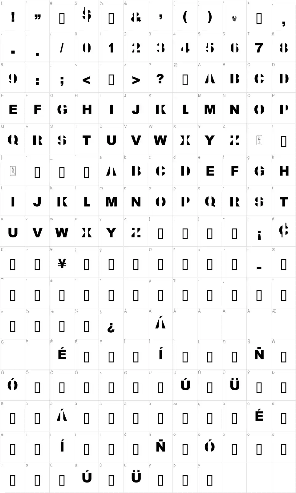 Kill All Fontsfont character map