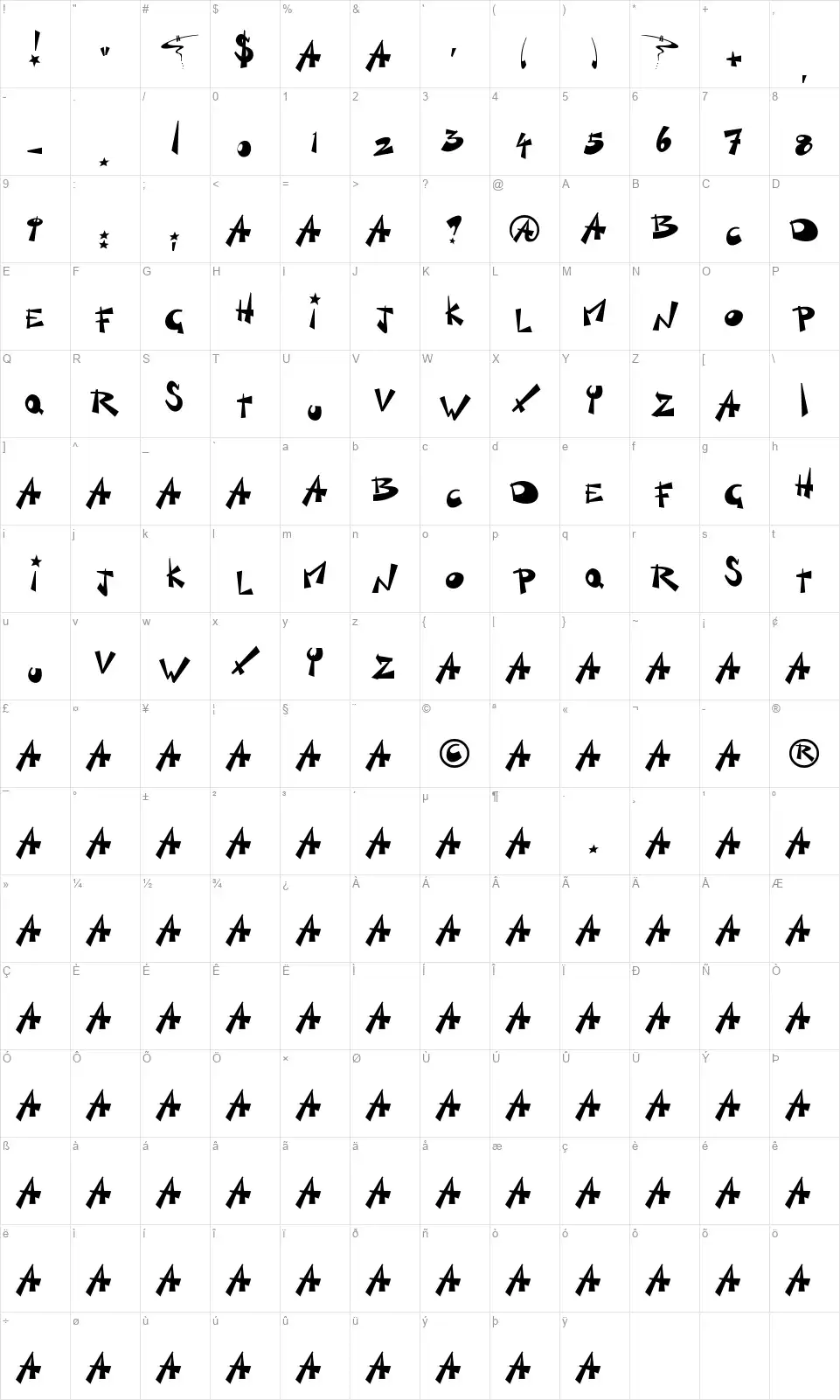 Kill Switchfont character map