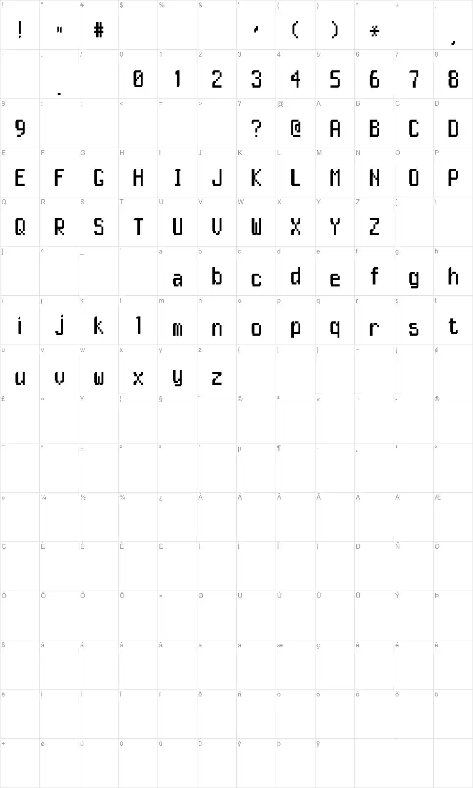 Kingboxfont character map