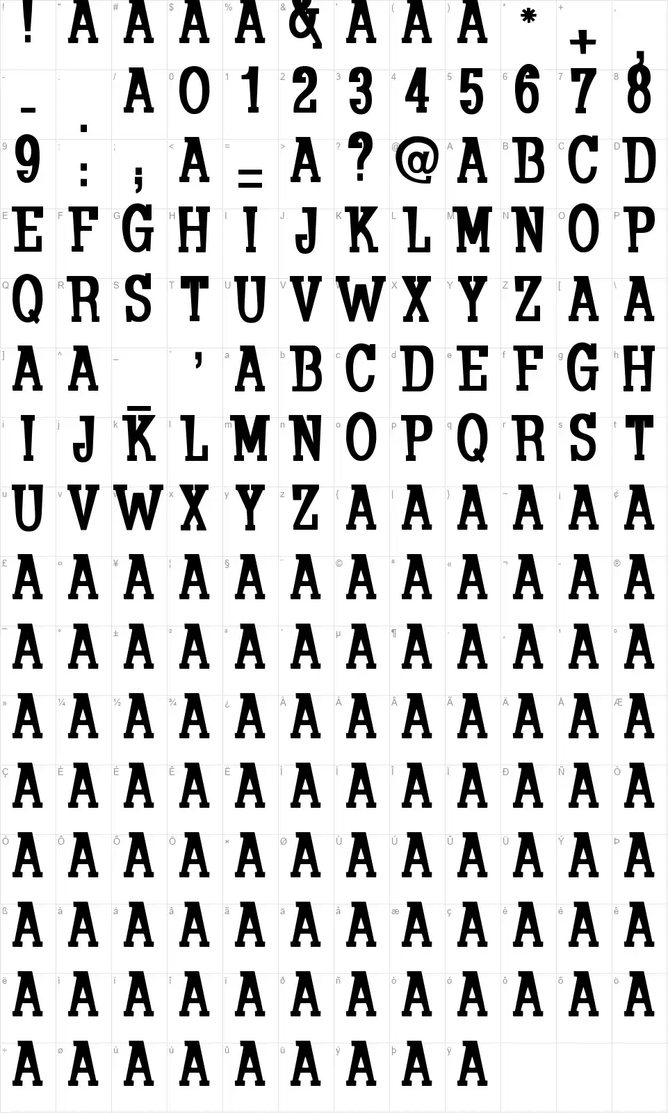 Koulourifont character map