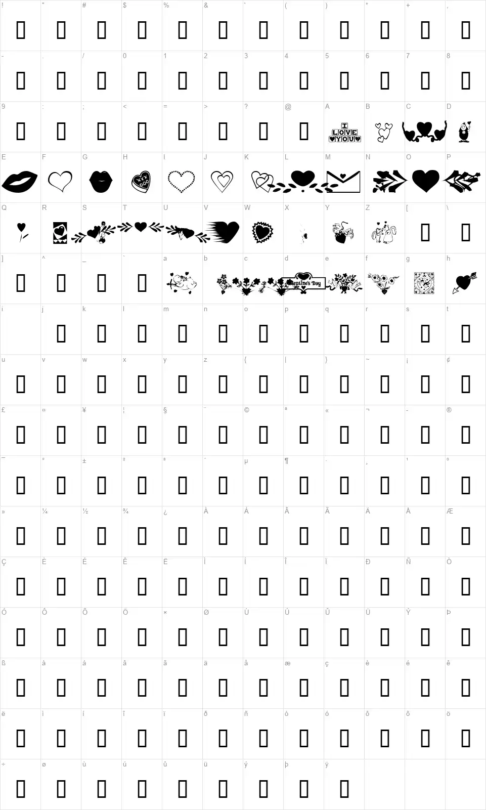 KR Be Mine Morefont character map