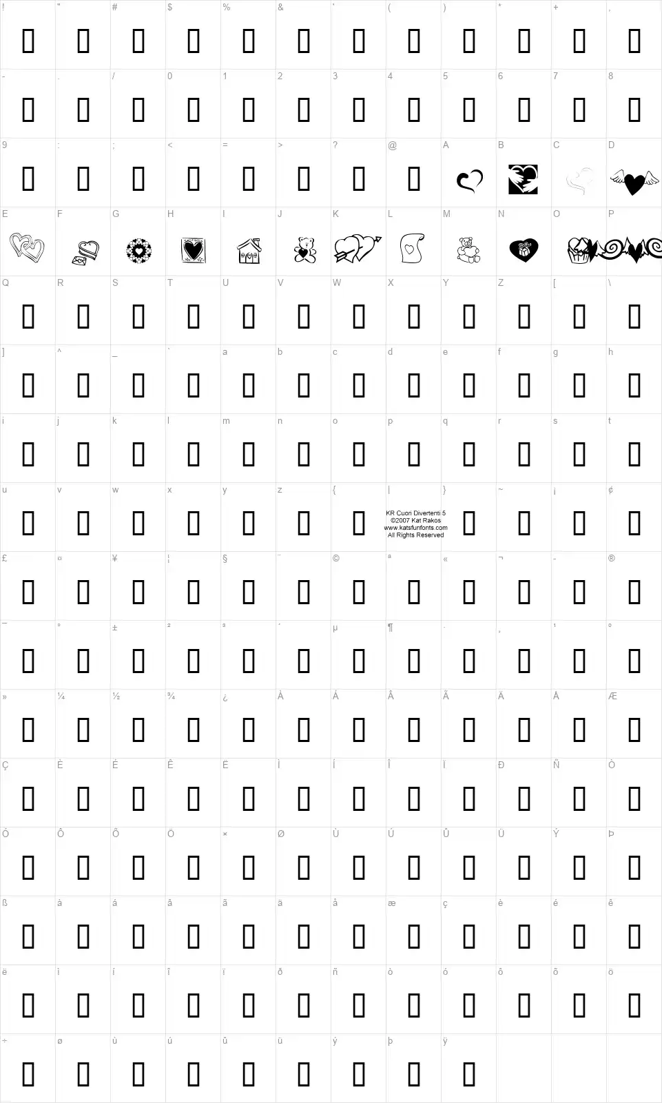 KR Cuori Divertenti 5font character map