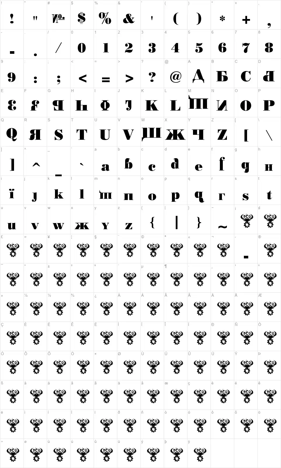 Kremlin Chairmanfont character map