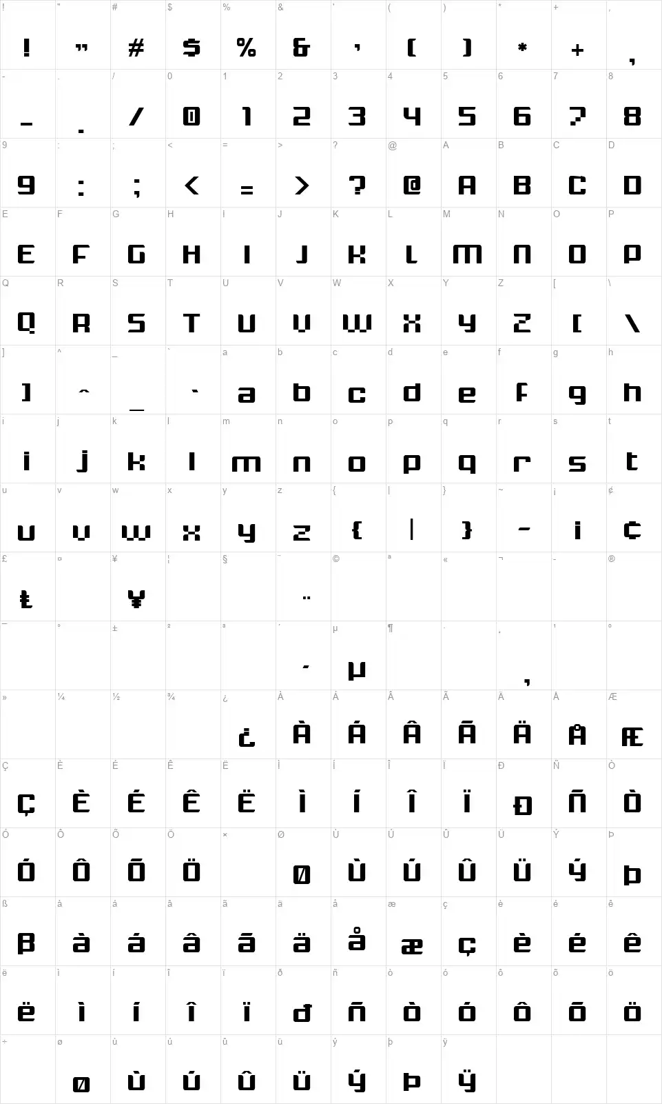 Krunchfont character map