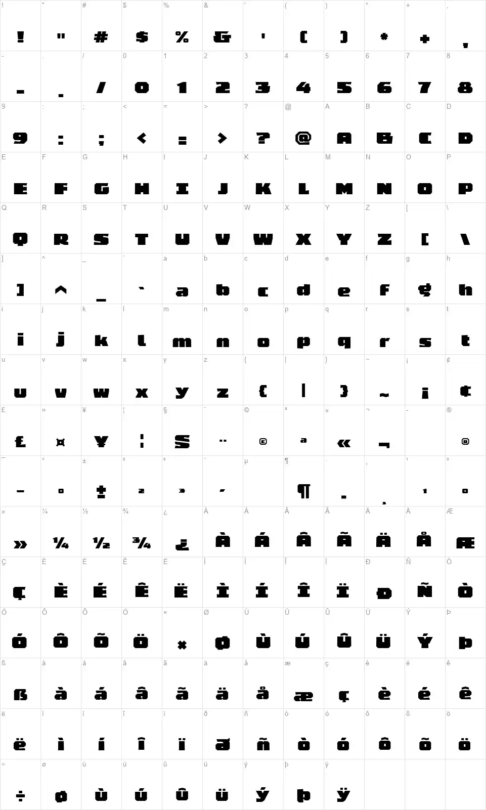 Kubotsfont character map