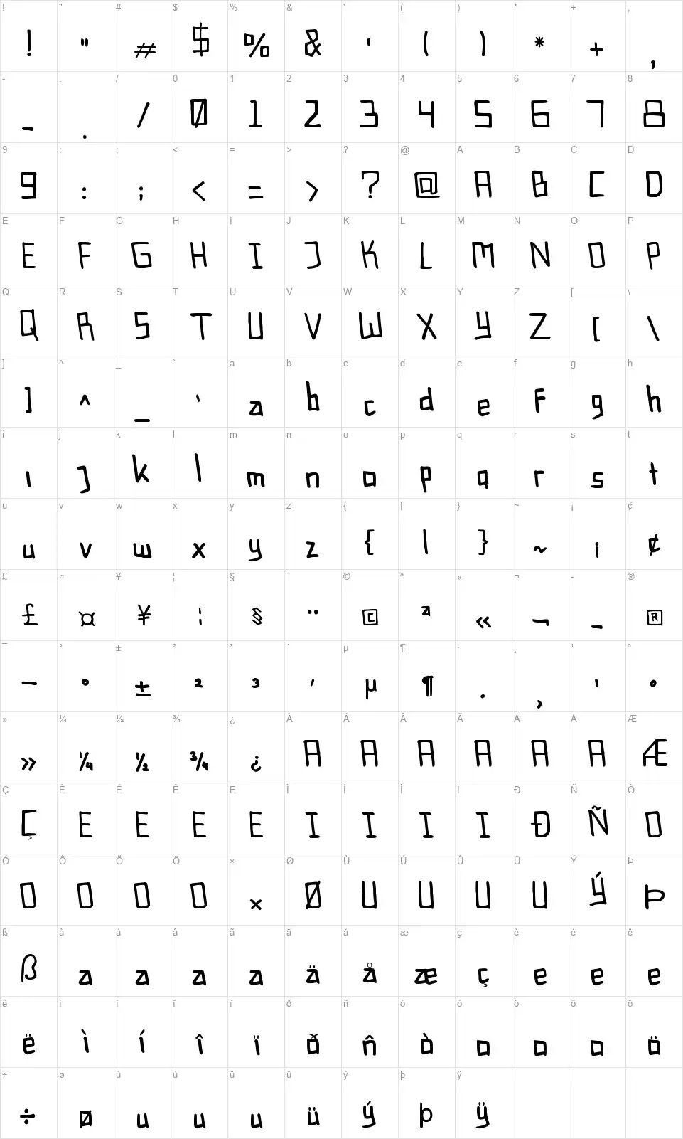 La Flintfont character map