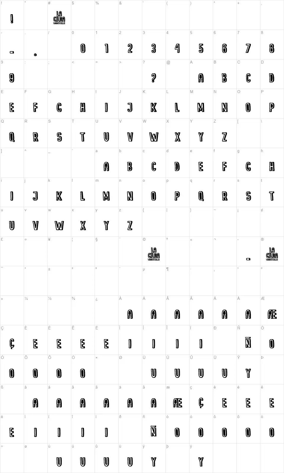 La Gildafont character map