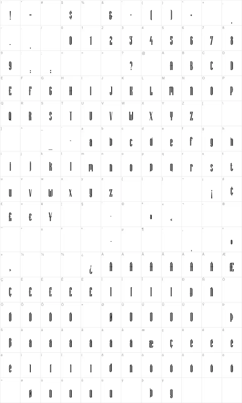 Lagniappe Inlinefont character map