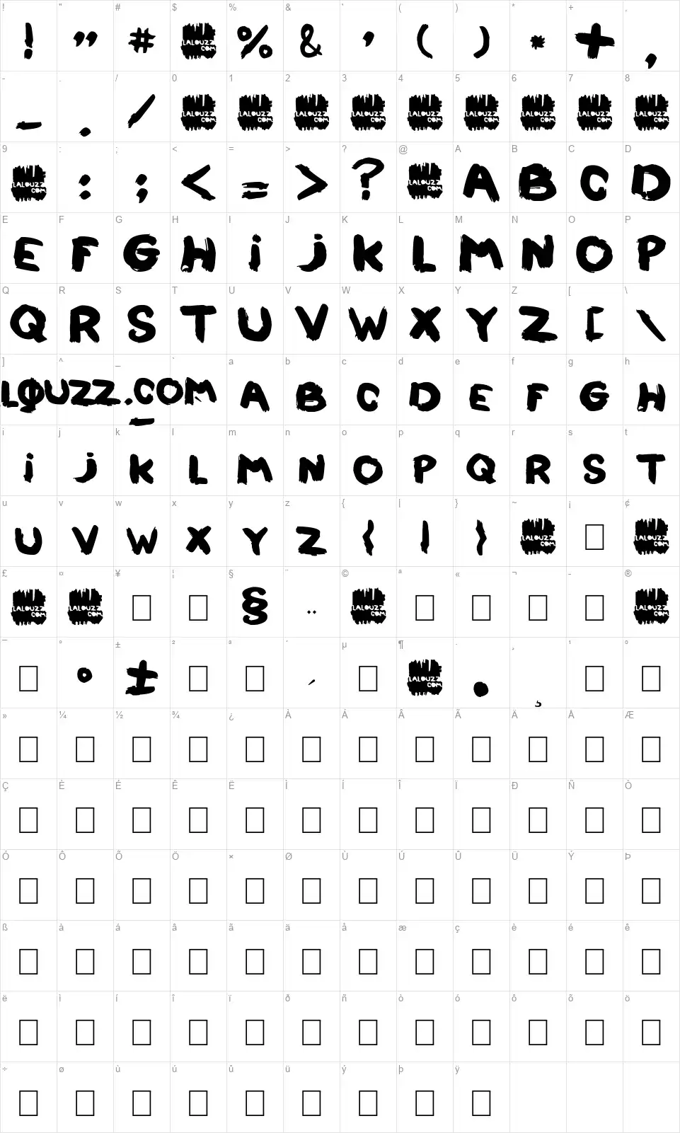 Lalouzzfont character map