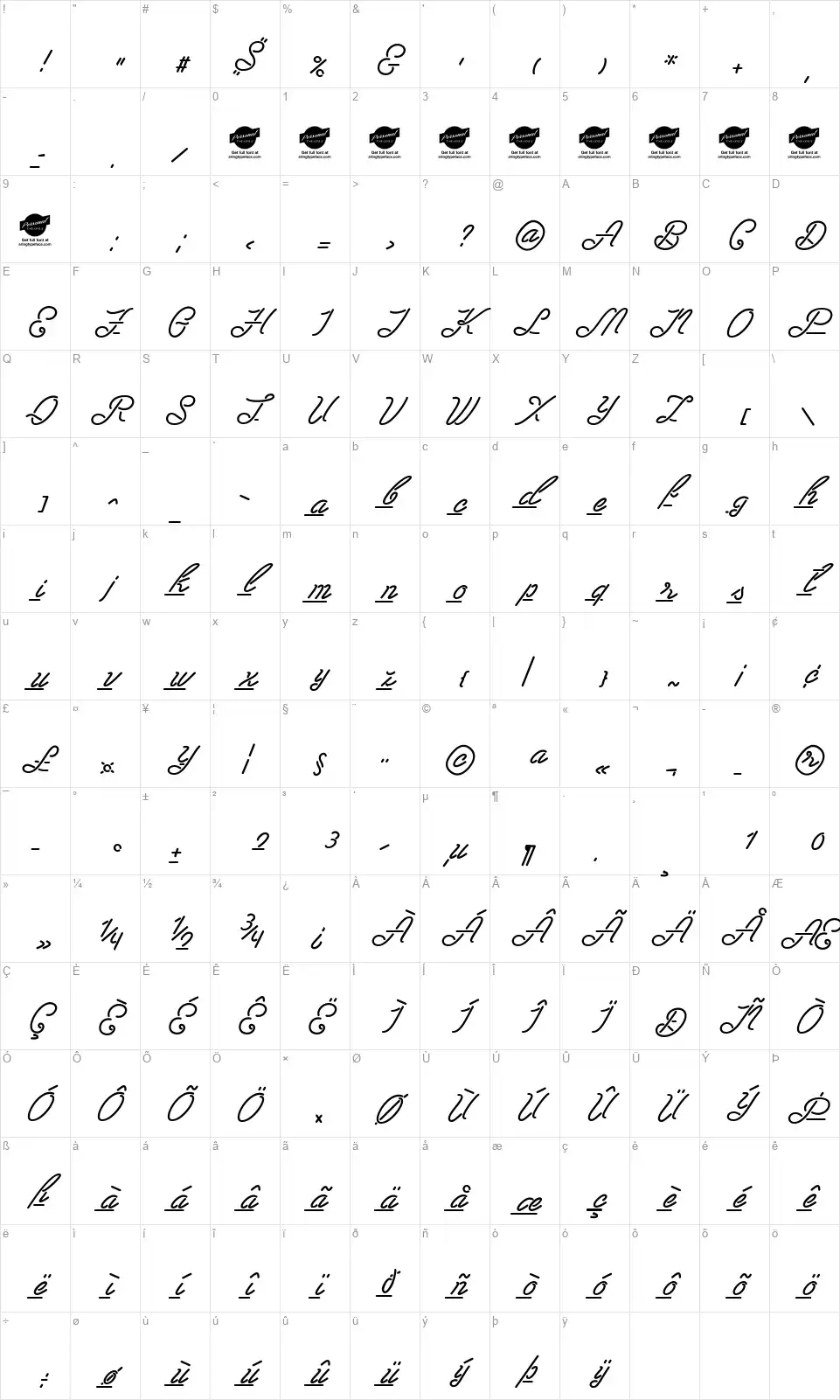 Las Enterfont character map