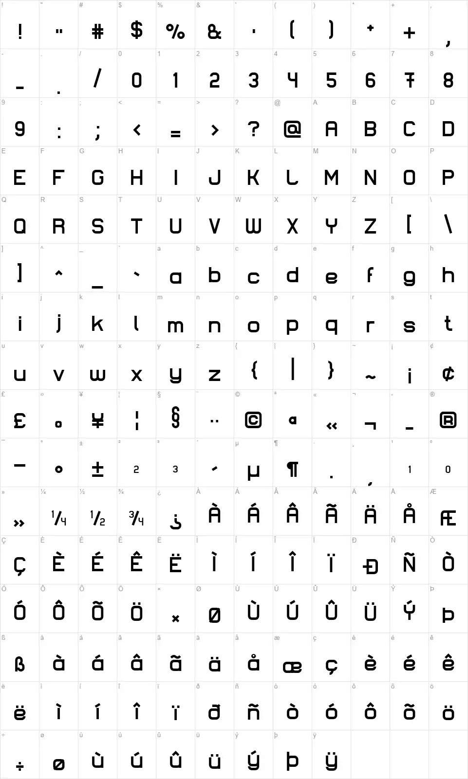 Lastwaerkfont character map
