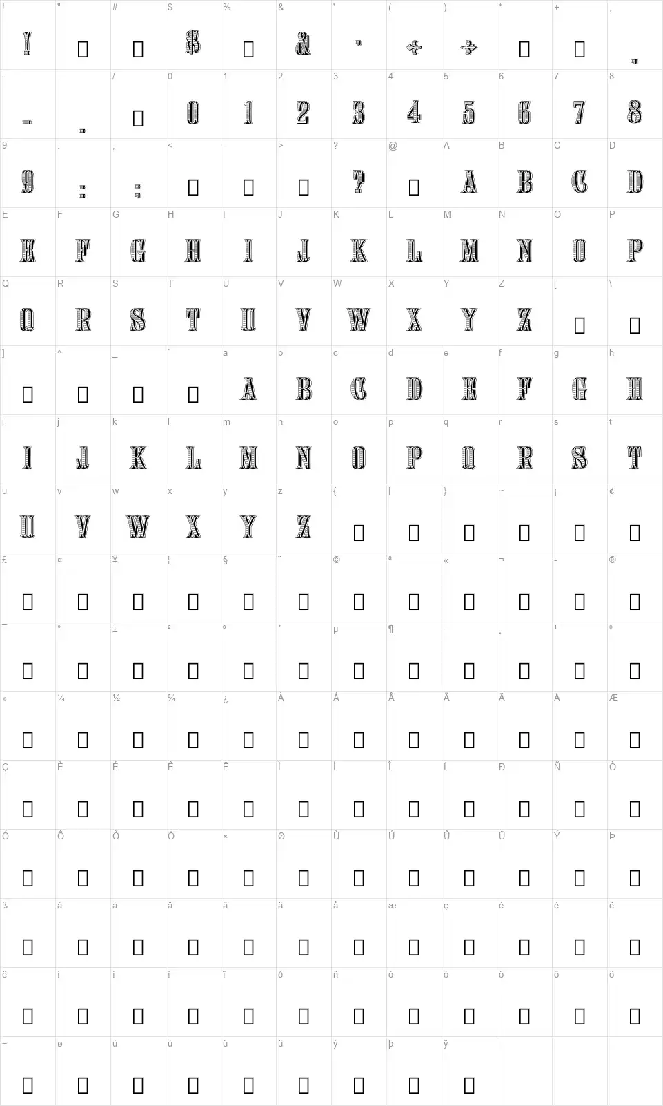 Lattice BB&Sfont character map