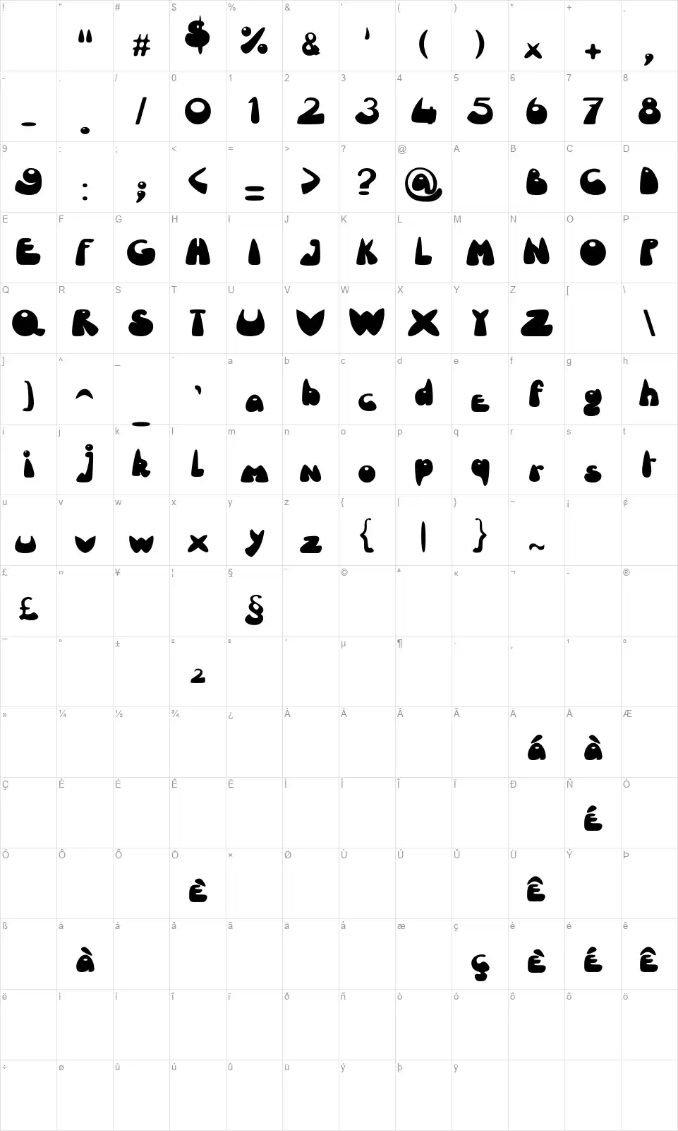 Le Canard Dechainefont character map