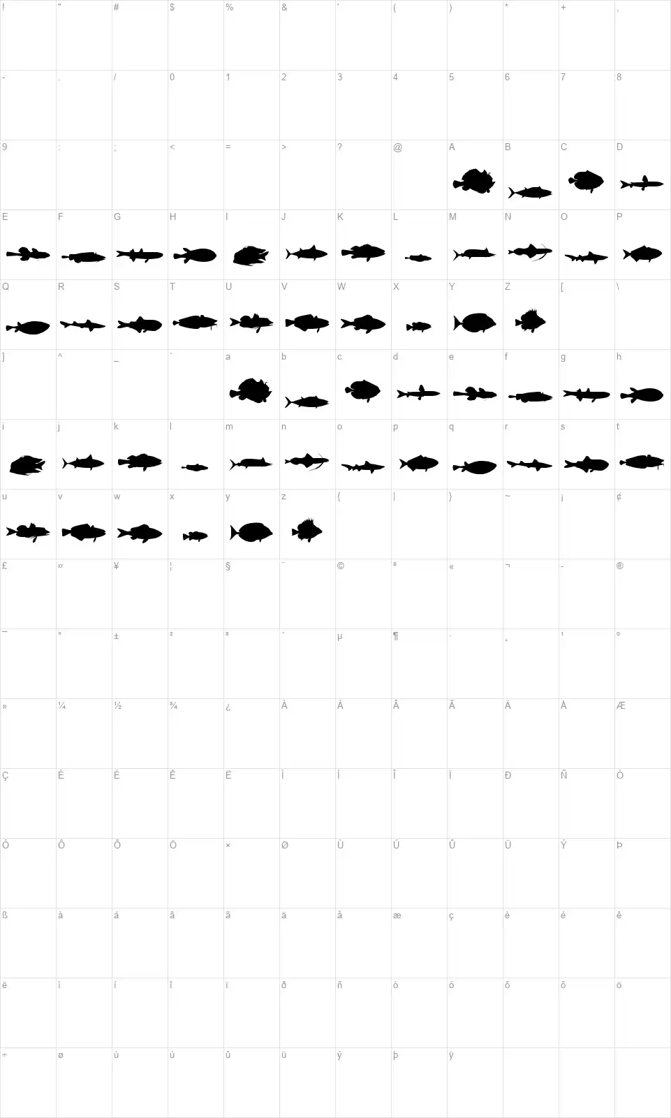 Le Fishfont character map