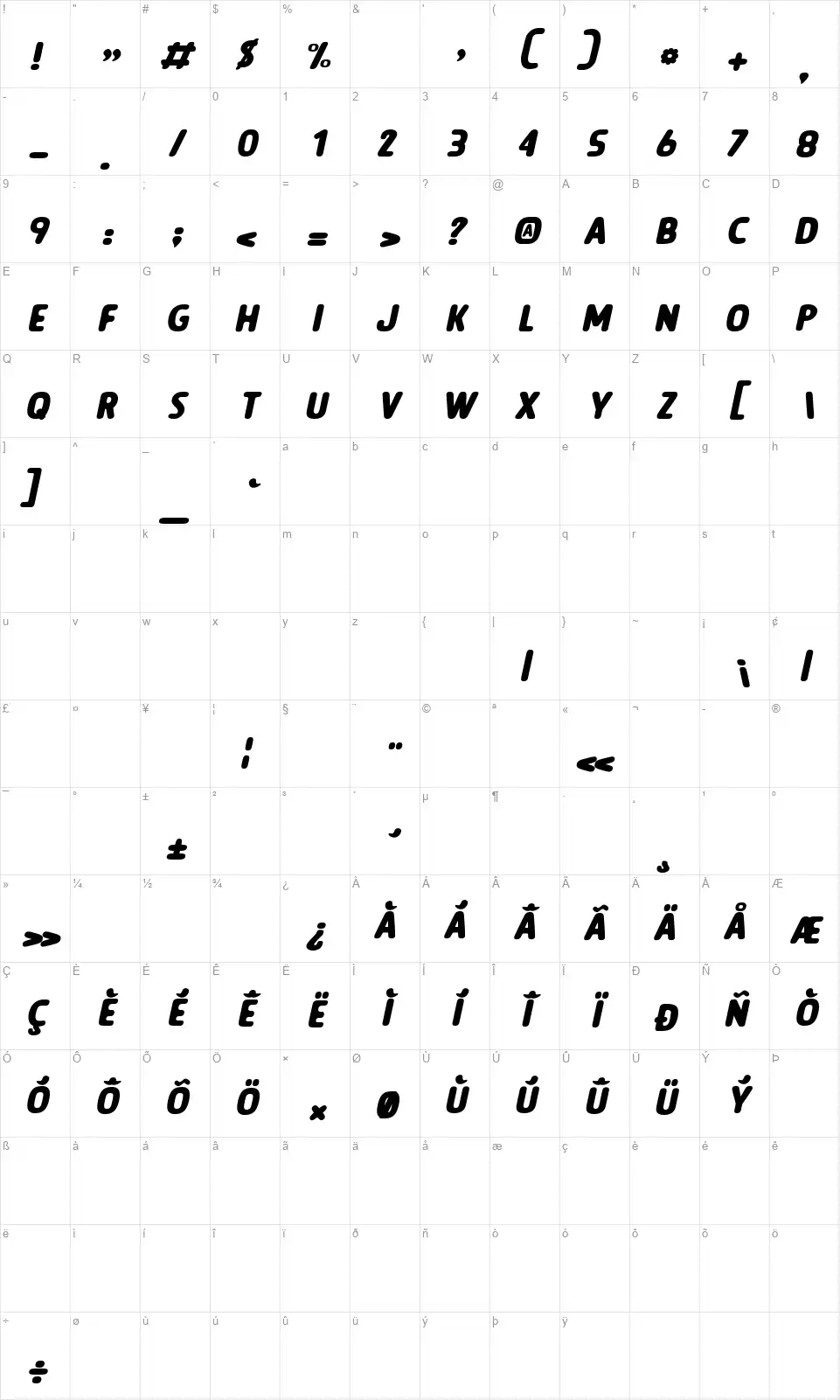 Legend Of The White Lionfont character map