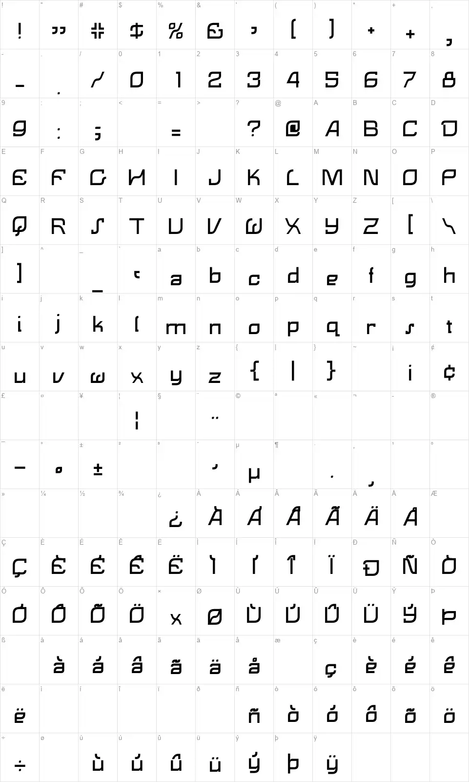 Lemonfont character map