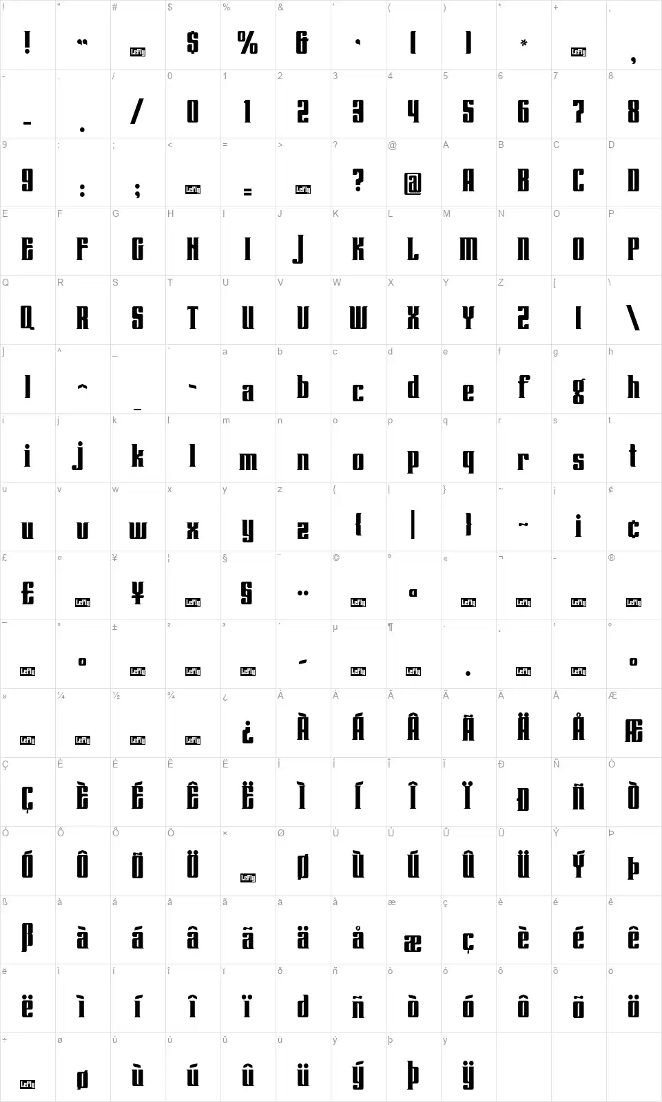 Lenteroosfont character map