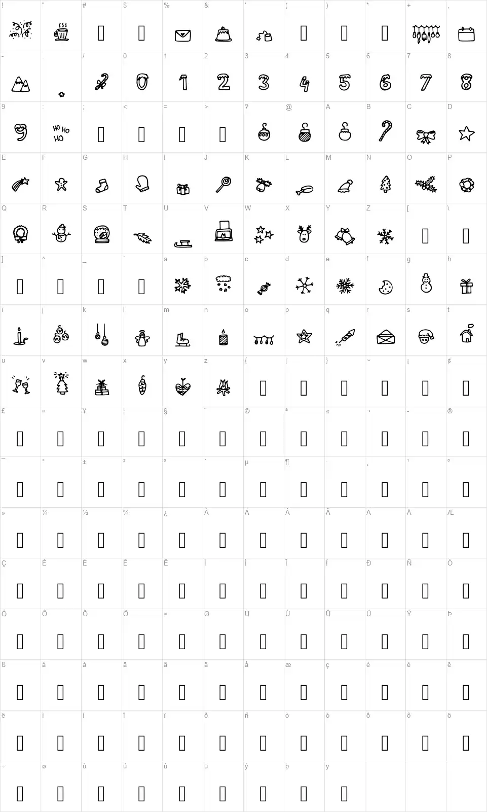 Lettertype Mies Christmas Iconsfont character map