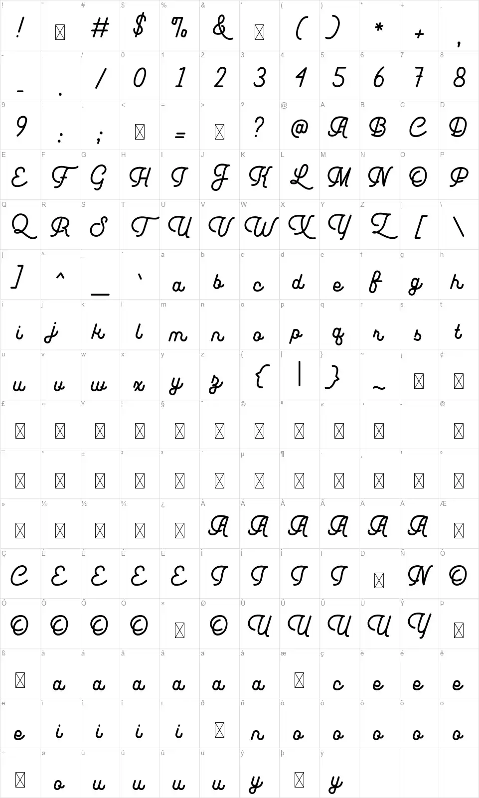Leuthiklinefont character map