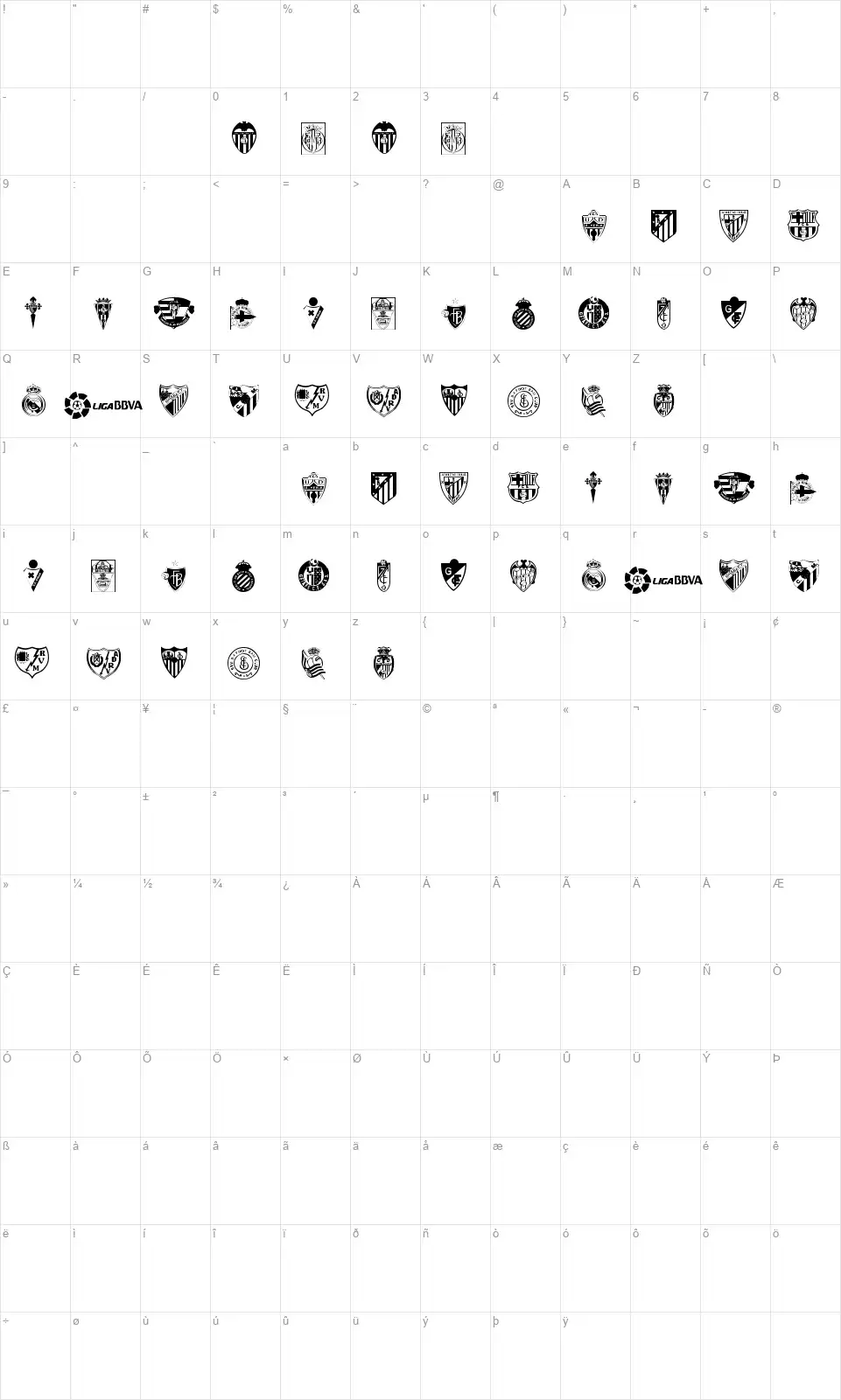 LFPfont character map
