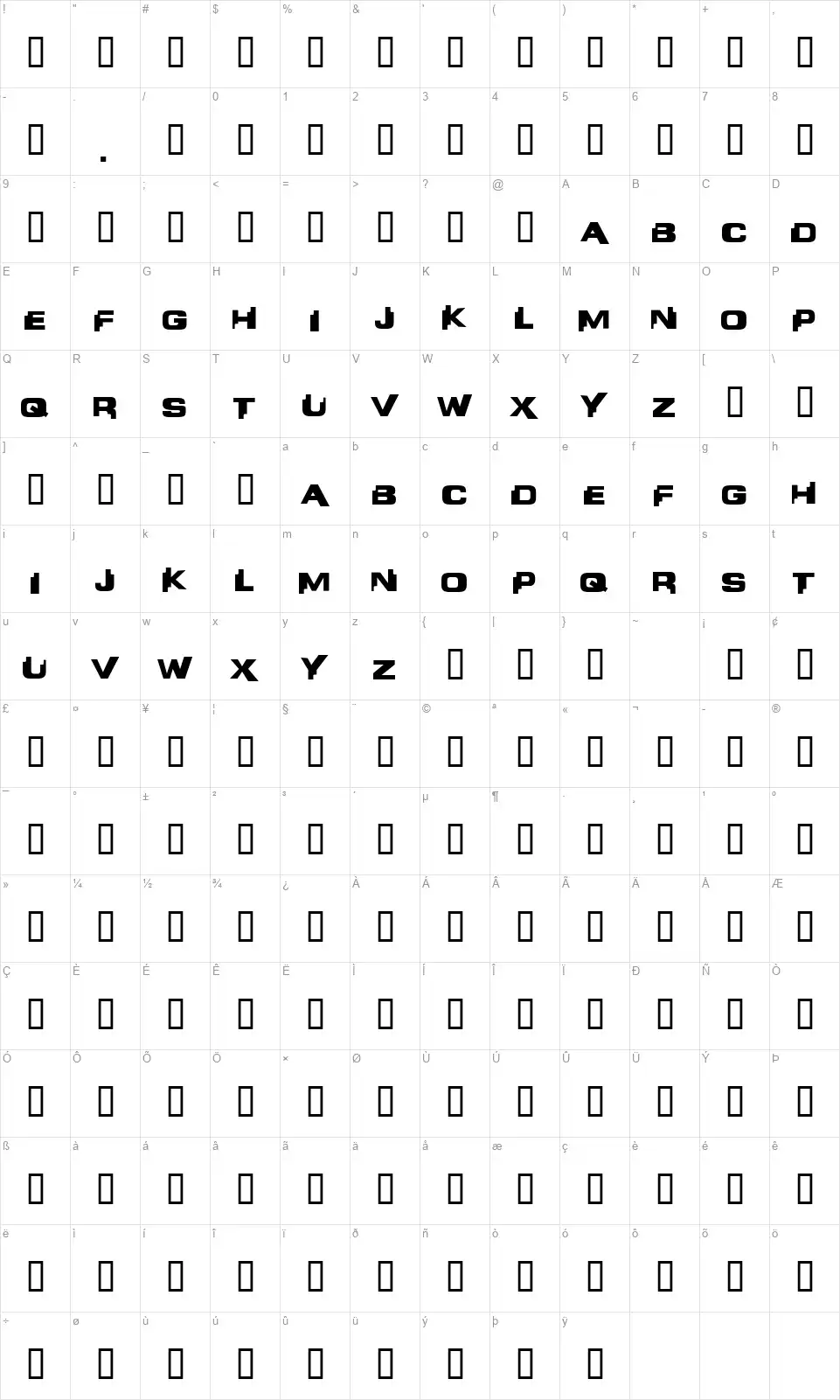 Liandri Betafont character map