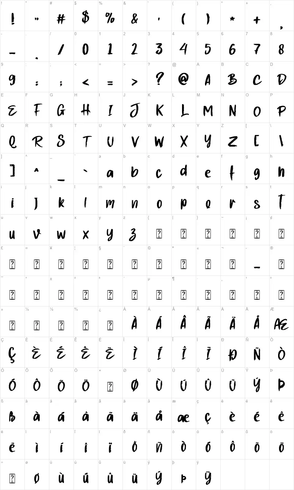 Light Bearerfont character map