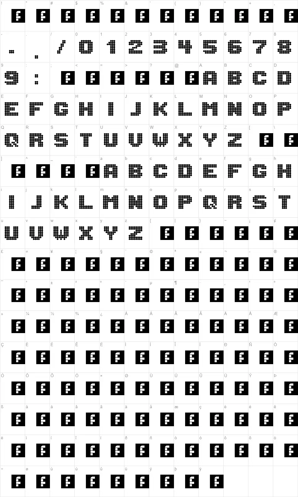 Lightdot 8x8font character map