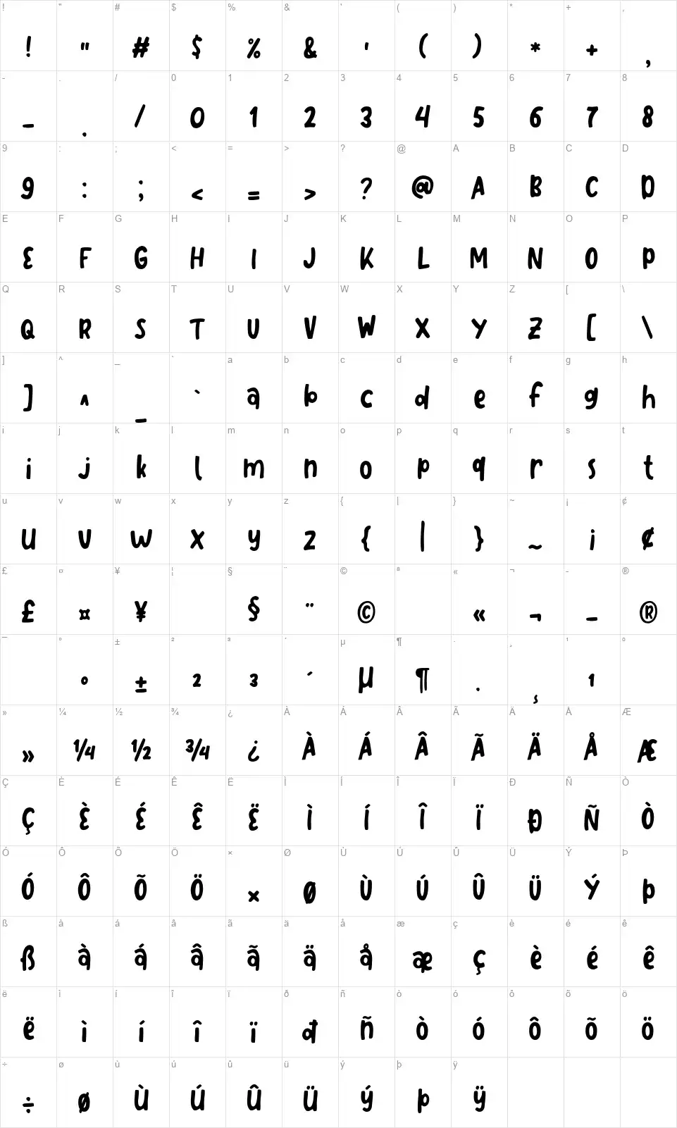 Like Snackingfont character map