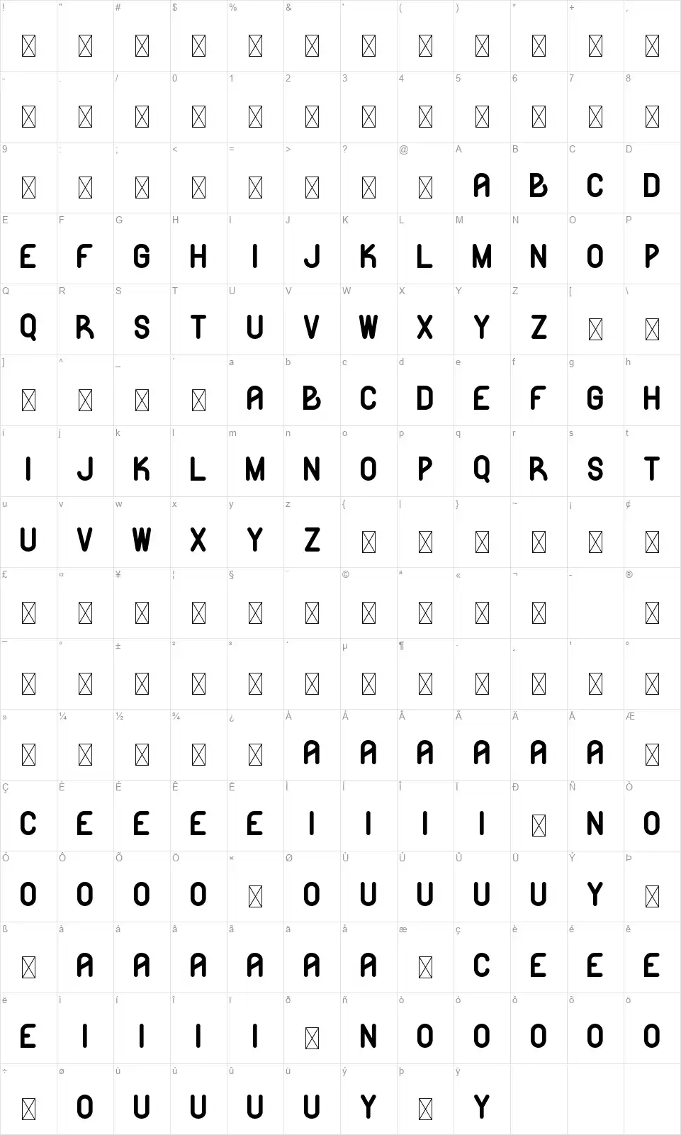 Likeguardfont character map