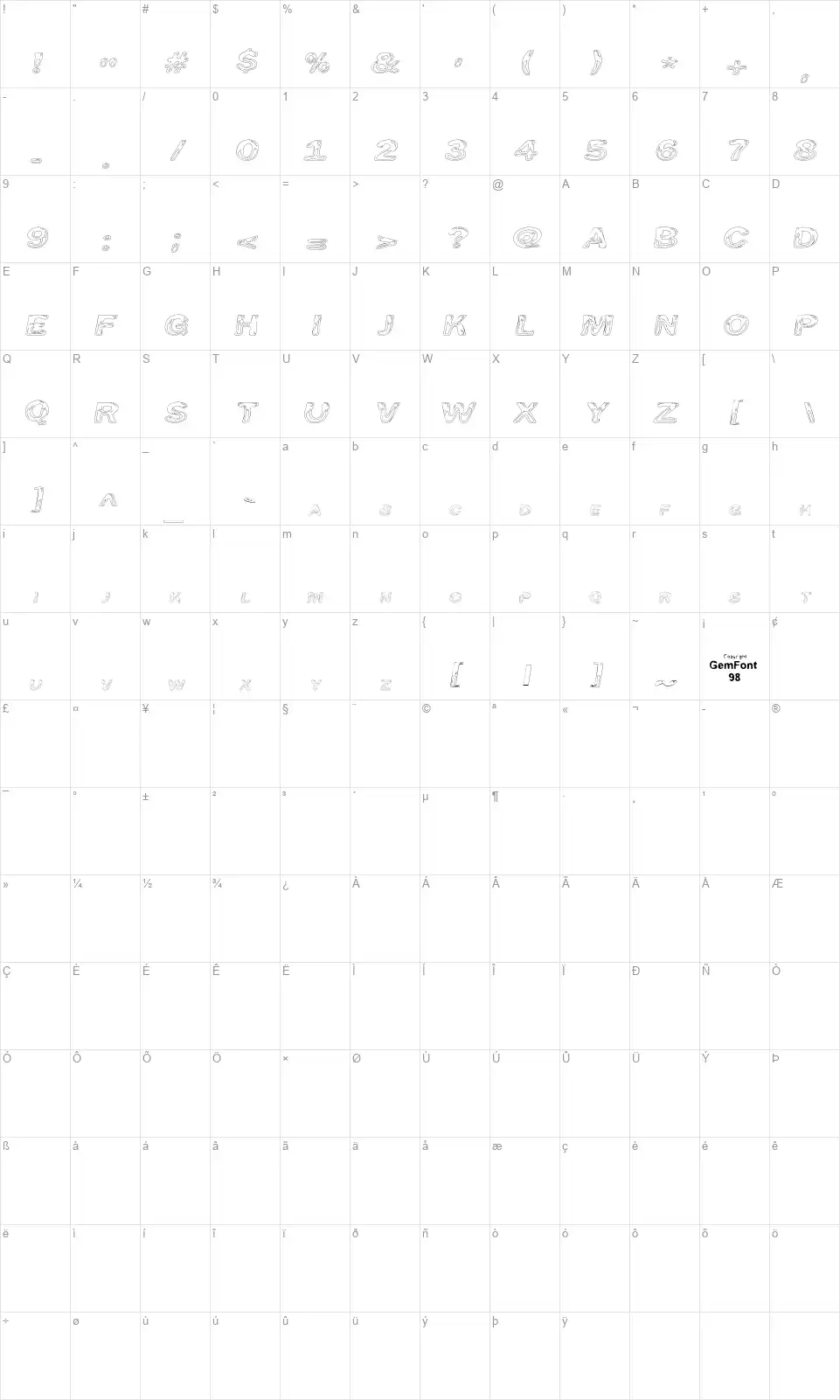 Line Etchfont character map