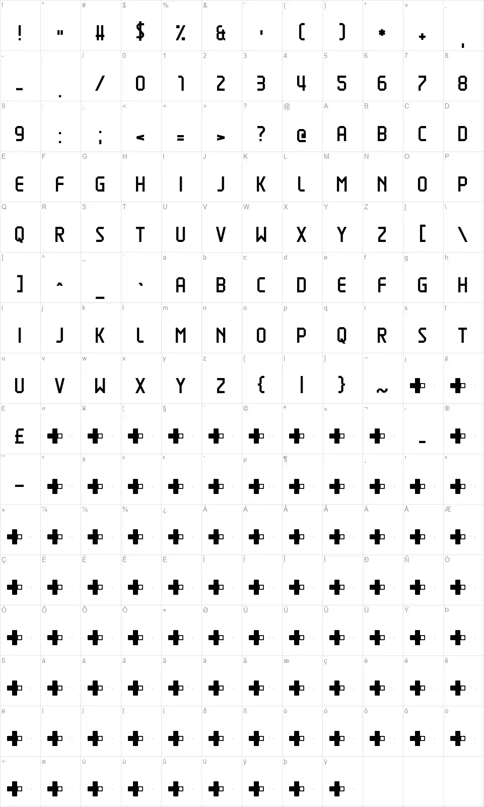 Liquefyfont character map