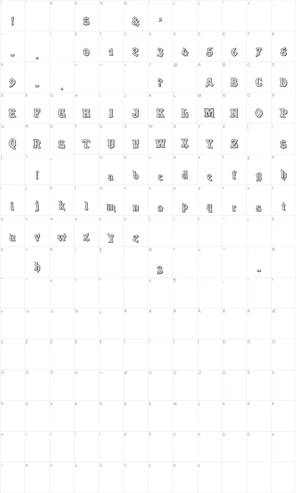 Lithotint 1888font character map