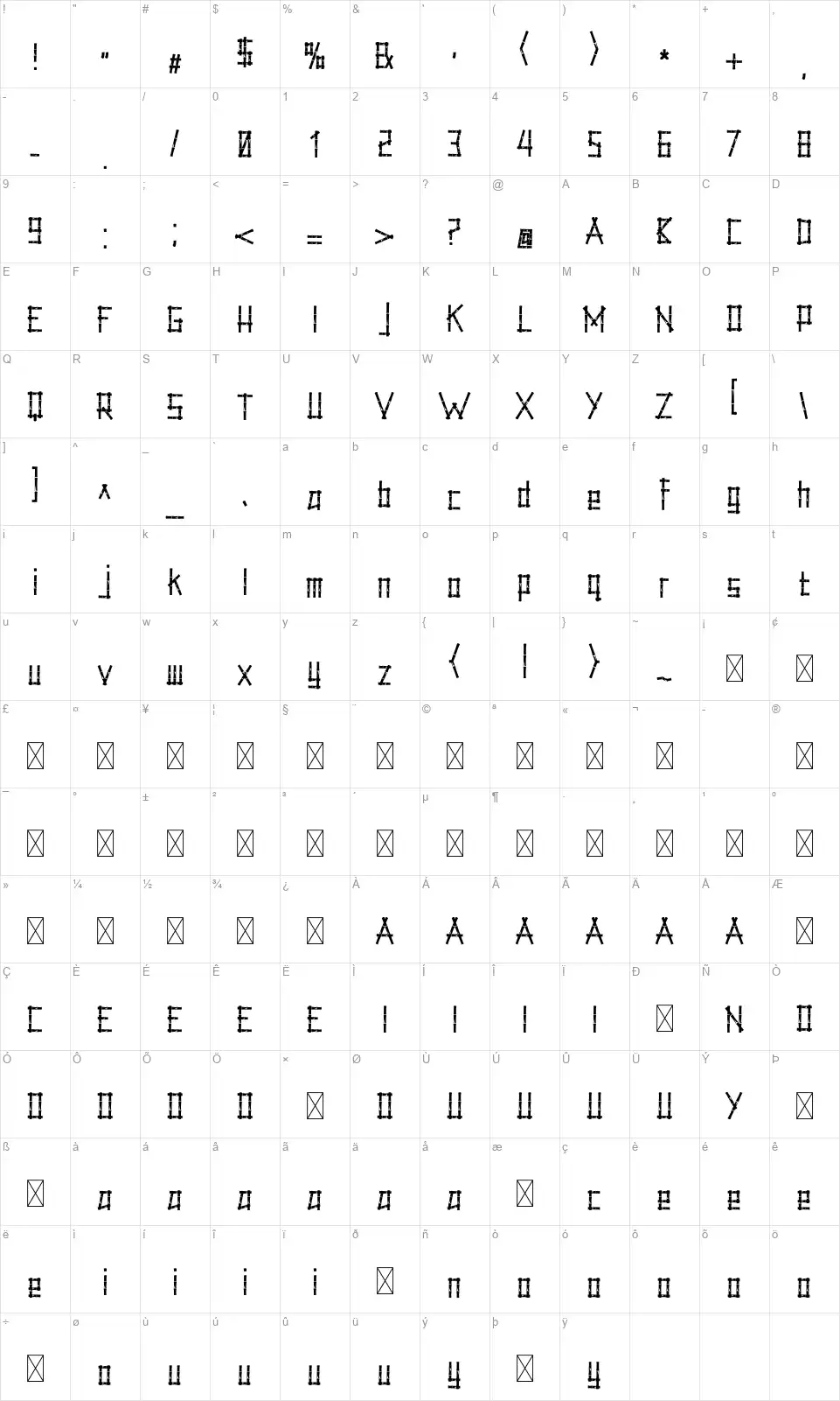 Little Bamboofont character map