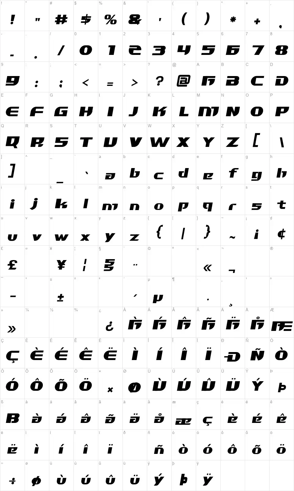 Lixdu Profont character map