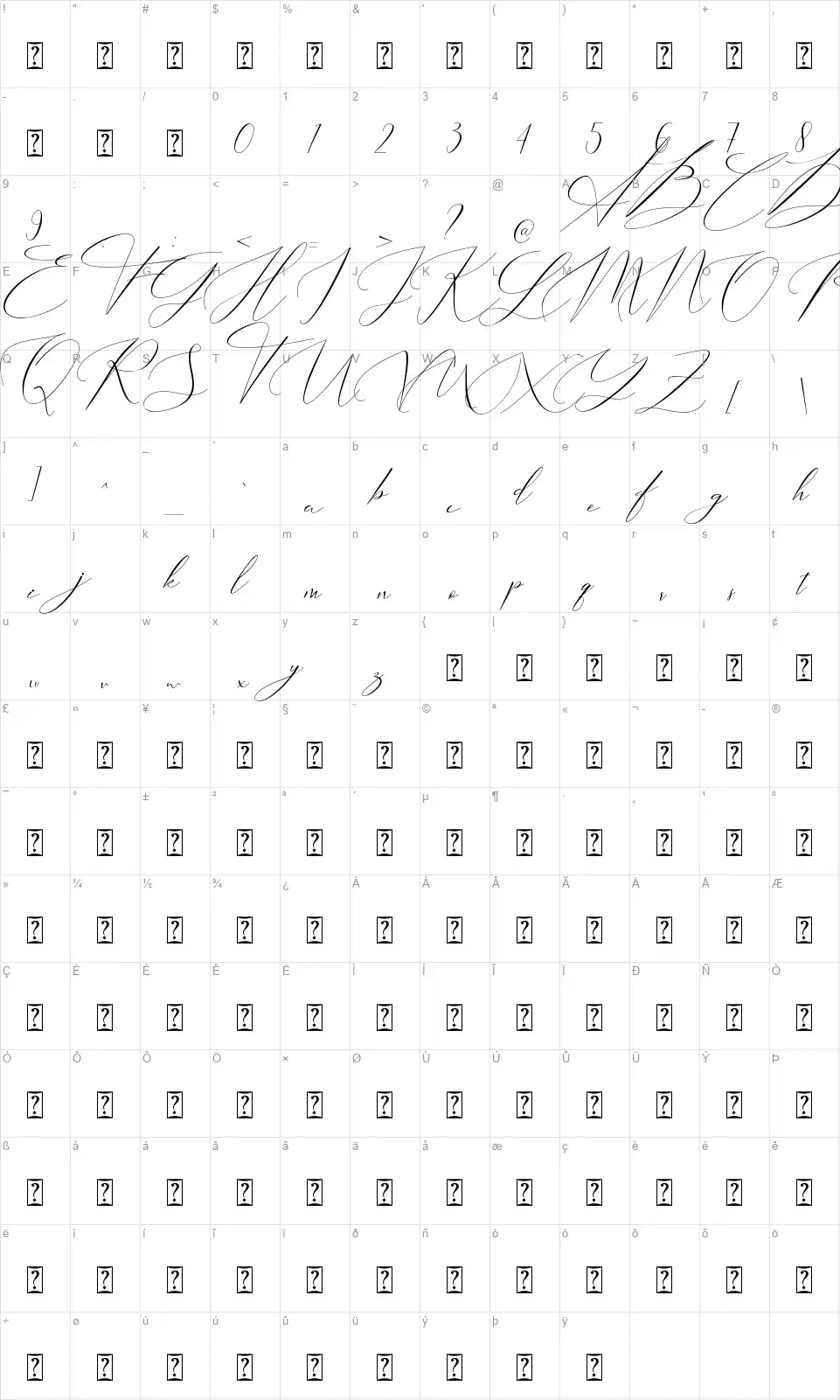 Lofistafont character map