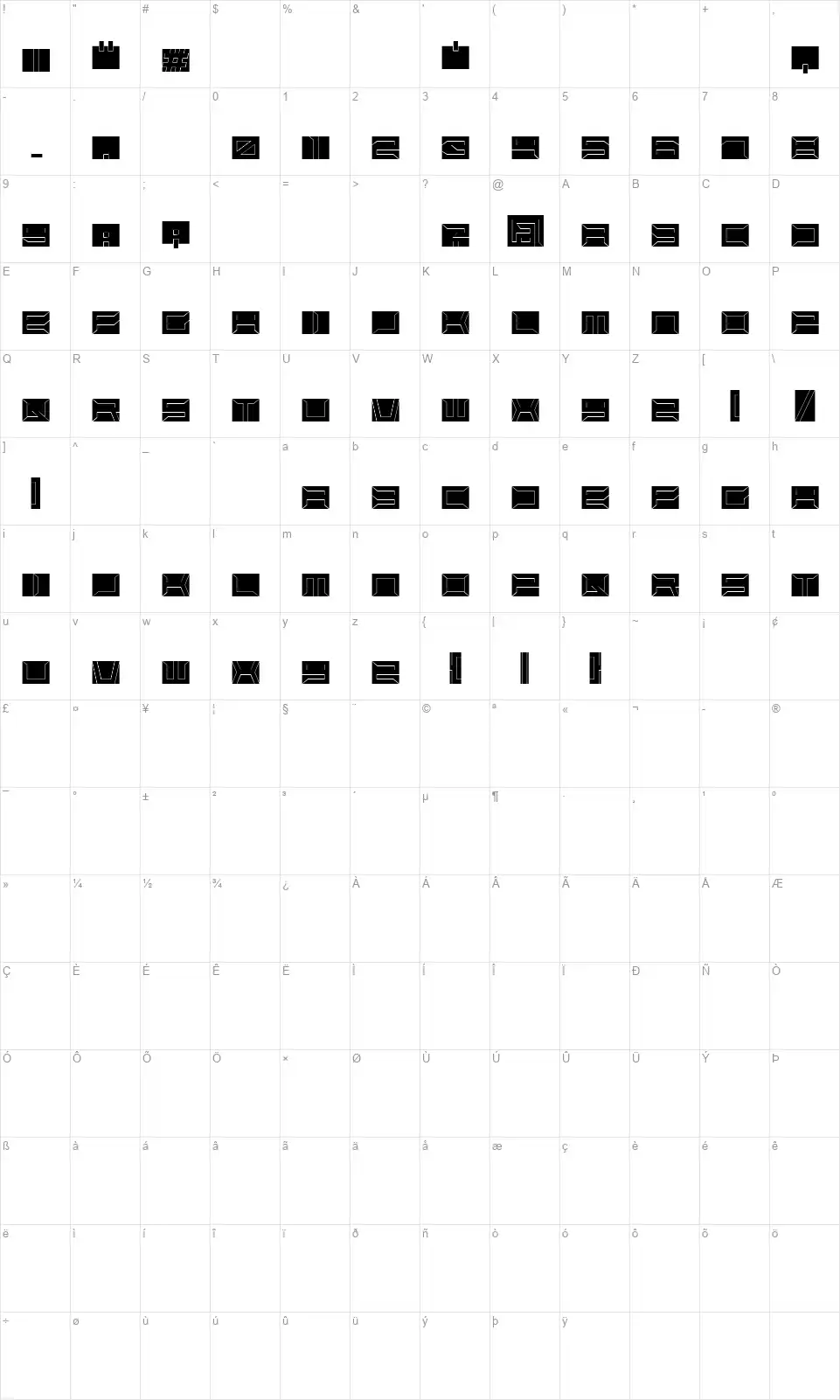 Loonariafont character map