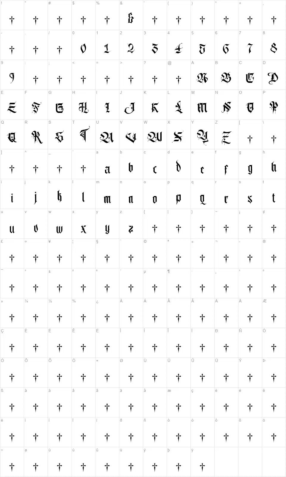 Lordishfont character map