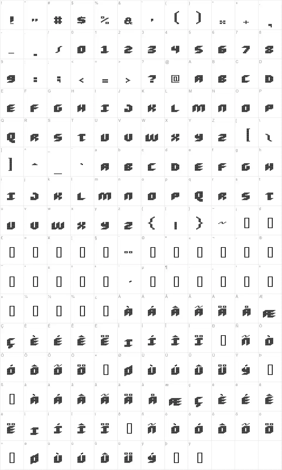 Loud Noisefont character map