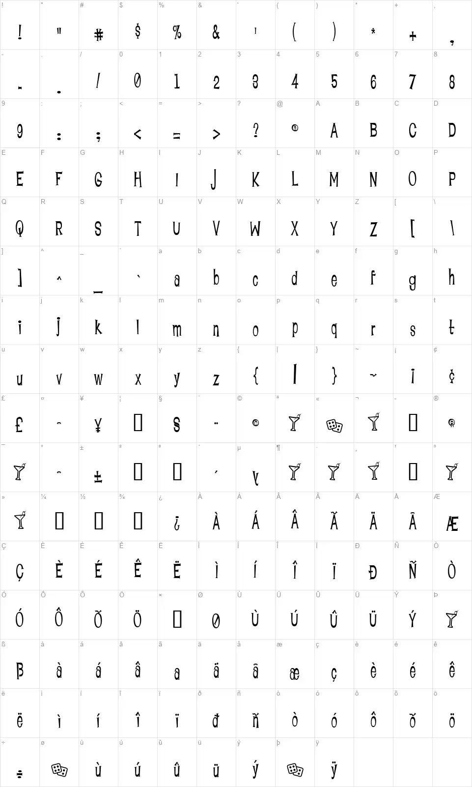 Lounge Baitfont character map