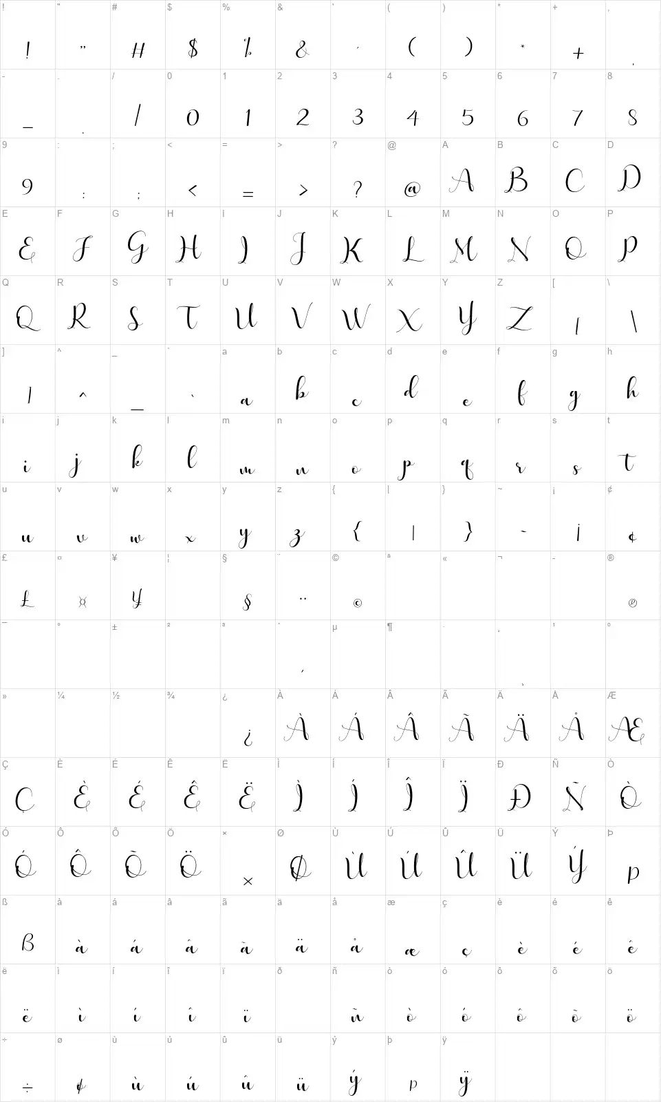 Lovely Valentinefont character map