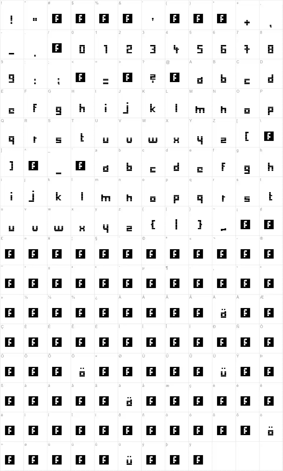 Low Down Cutfont character map
