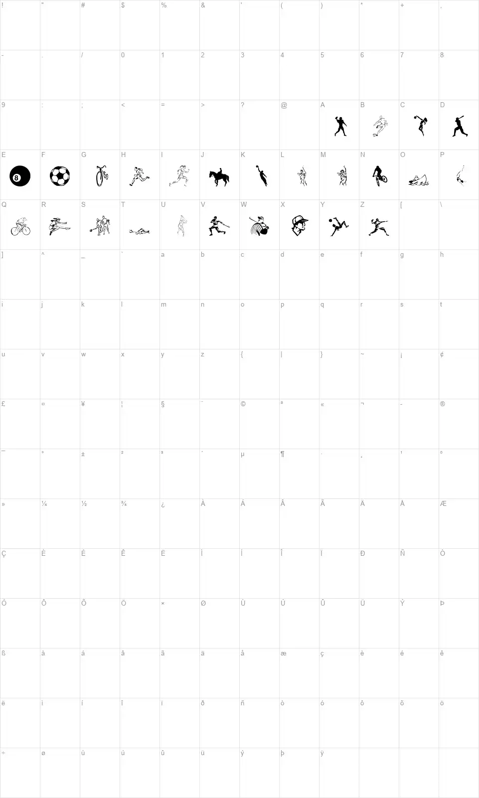 LP Sports 2font character map