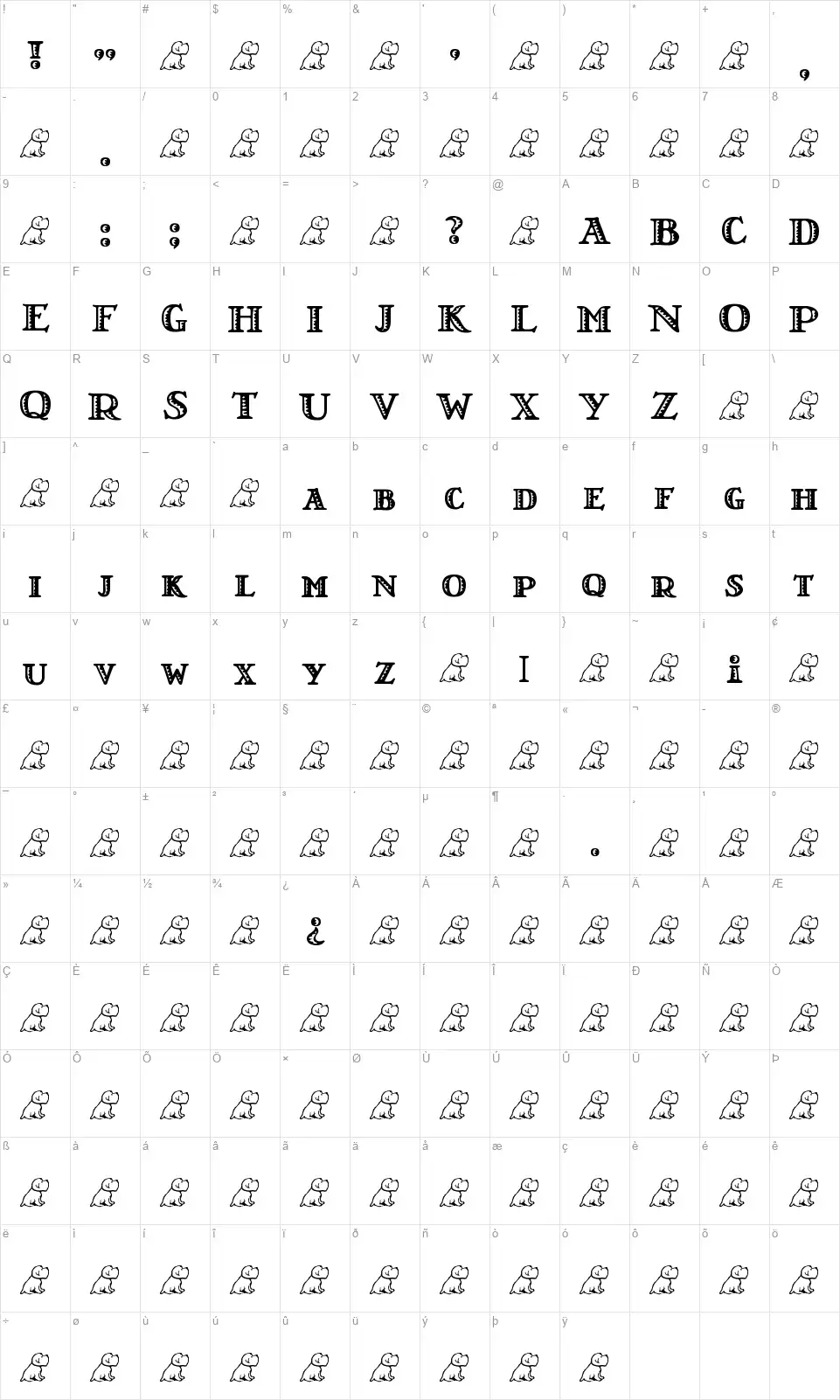 LT Nutshell Libraryfont character map