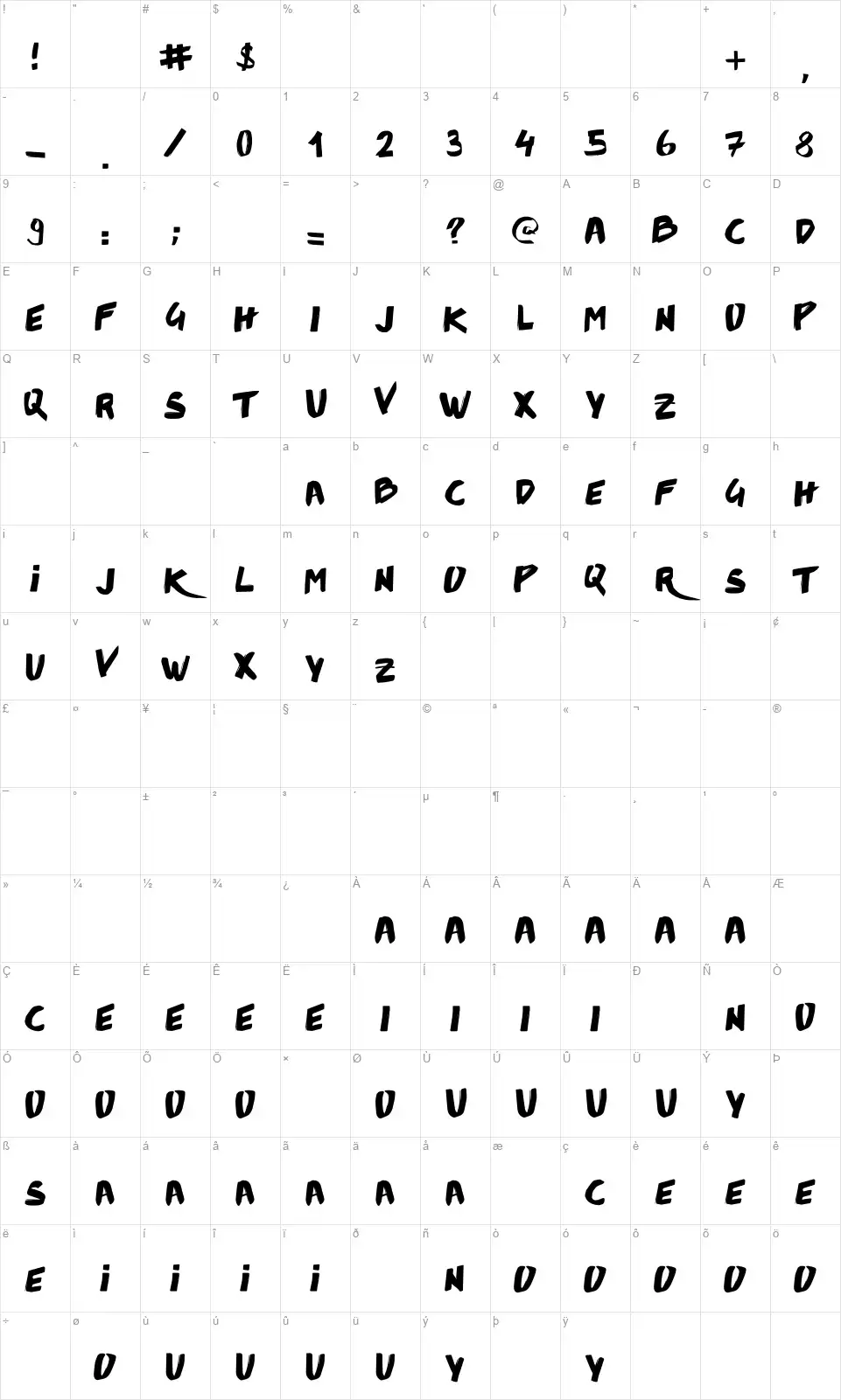 Lucky Firstfont character map