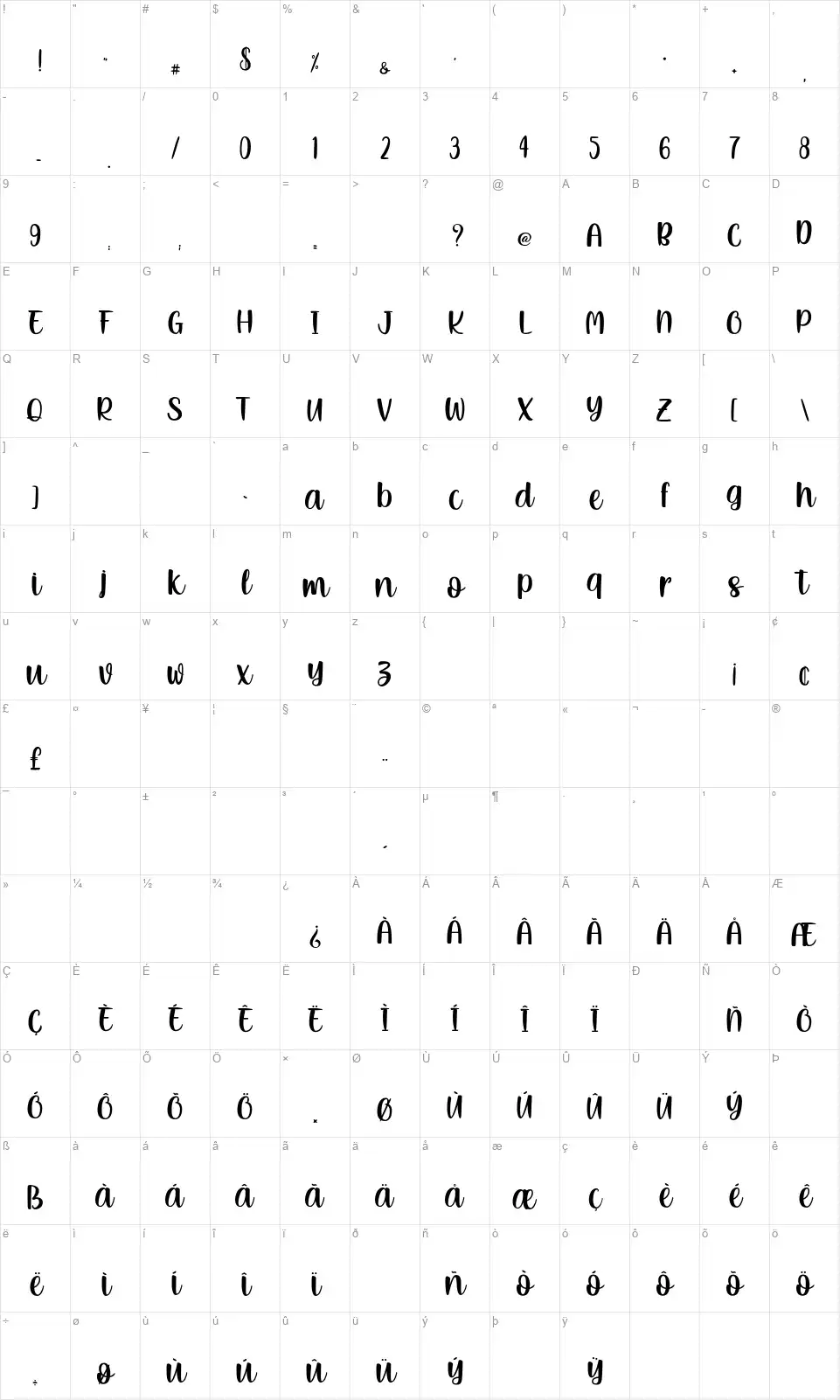 Lusy Jazzfont character map